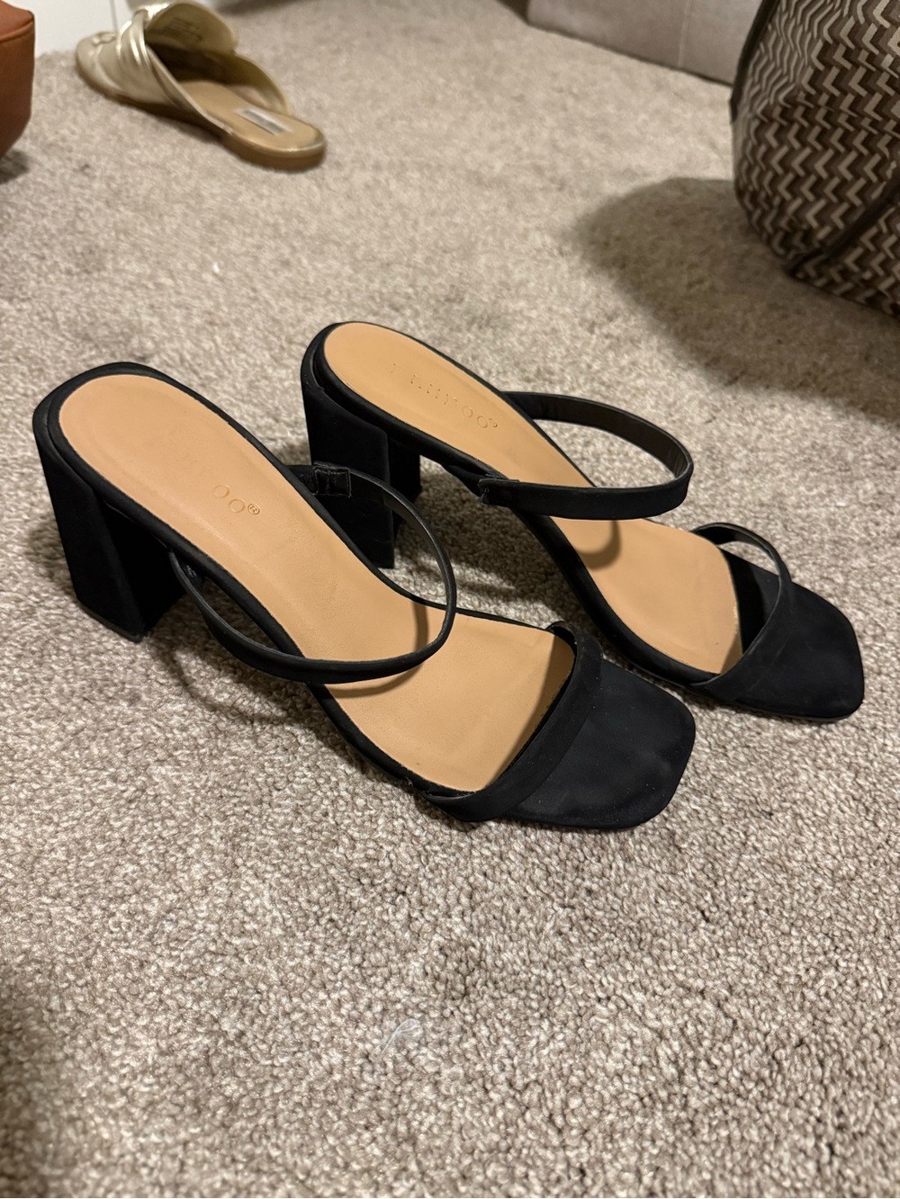 Black Velvet Strappy Block Heel Sandals - Women's
